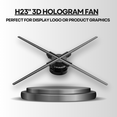23-inch 3D hologram fan projecting vivid LED visuals for trade shows and retail displays